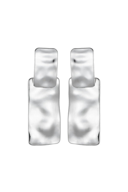 Silver Tone Hammered Rectangular Earrings