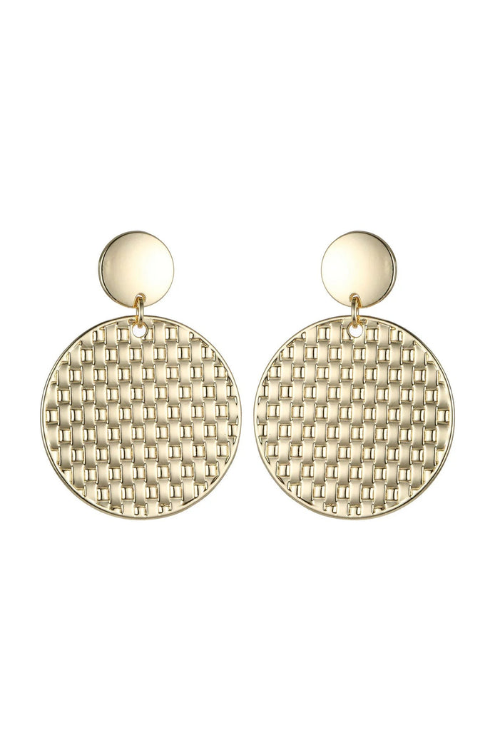 Gold Tone Mesh Textured Circle Earrings