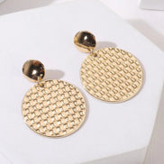 Gold Tone Mesh Textured Circle Earrings