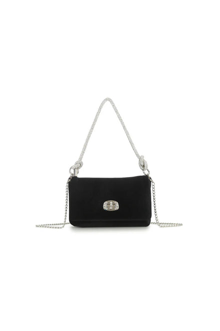 Black Velvet Small Evening Bag with Silver Knot Handle