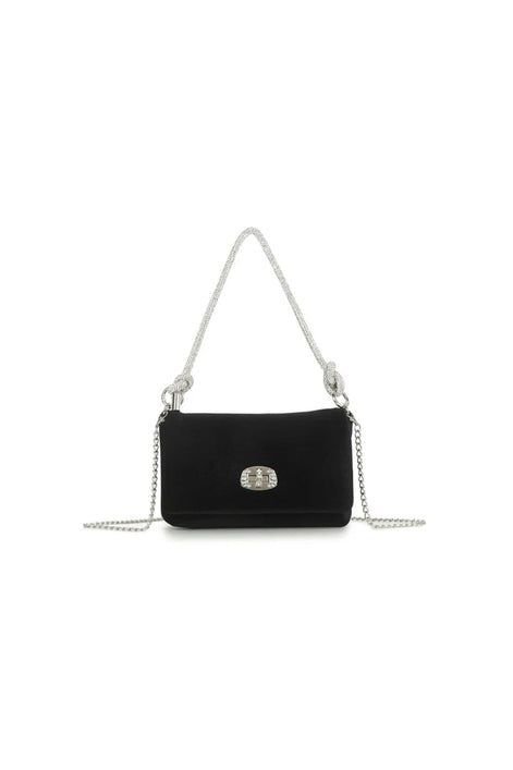 Black Velvet Small Evening Bag with Silver Knot Handle