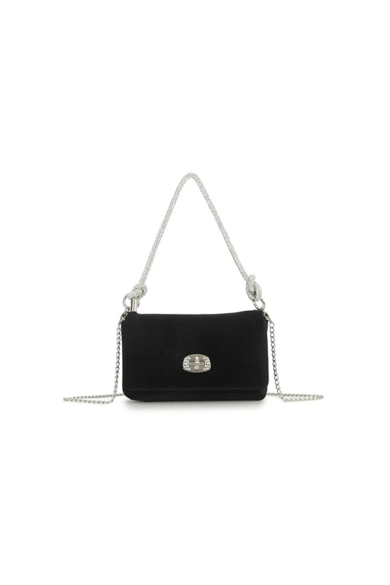 Black Velvet Small Evening Bag with Silver Knot Handle