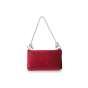 Cherry Red Velvet Small Evening Bag with Silver Knot Handle