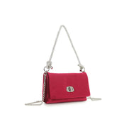 Cherry Red Velvet Small Evening Bag with Silver Knot Handle
