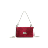 Cherry Red Velvet Small Evening Bag with Silver Knot Handle