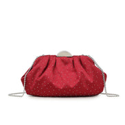 Cherry Red Embellished Satin Ruched Clutch Bag