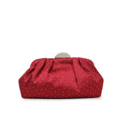 Cherry Red Embellished Satin Ruched Clutch Bag