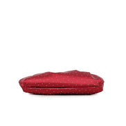 Cherry Red Embellished Satin Ruched Clutch Bag
