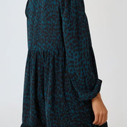 Teal Animal Print Smock Mini Dress