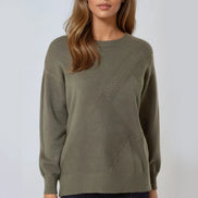 Khaki Geometric Knitted Jumper