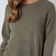 Khaki Geometric Knitted Jumper