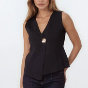 Black Asymmetric Fine Knit Waistcoat