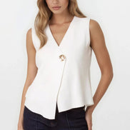 Ivory Asymmetric Fine Knit Waistcoat