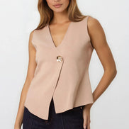 Mocha Asymmetric Fine Knit Waistcoat