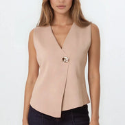 Mocha Asymmetric Fine Knit Waistcoat