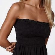 Black Shirred Bandeau Mini Dress