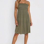 Khaki Shirred Bandeau Mini Dress
