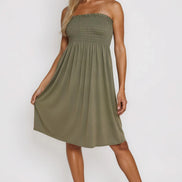 Khaki Shirred Bandeau Mini Dress