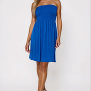 Royal Blue Shirred Bandeau Mini Dress