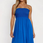Royal Blue Shirred Bandeau Mini Dress