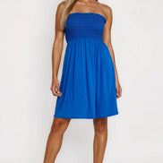 Royal Blue Shirred Bandeau Mini Dress