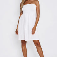 White Shirred Bandeau Mini Dress