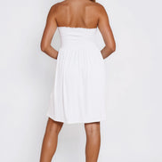 White Shirred Bandeau Mini Dress