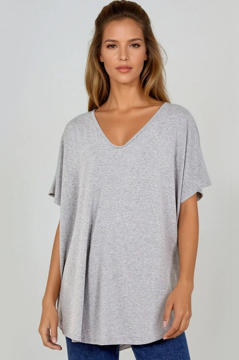 Light Grey Oversized V Neck T-Shirt