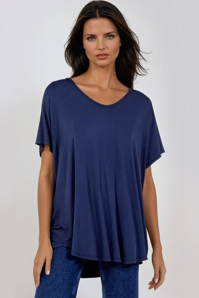 Navy Oversized V Neck T-Shirt