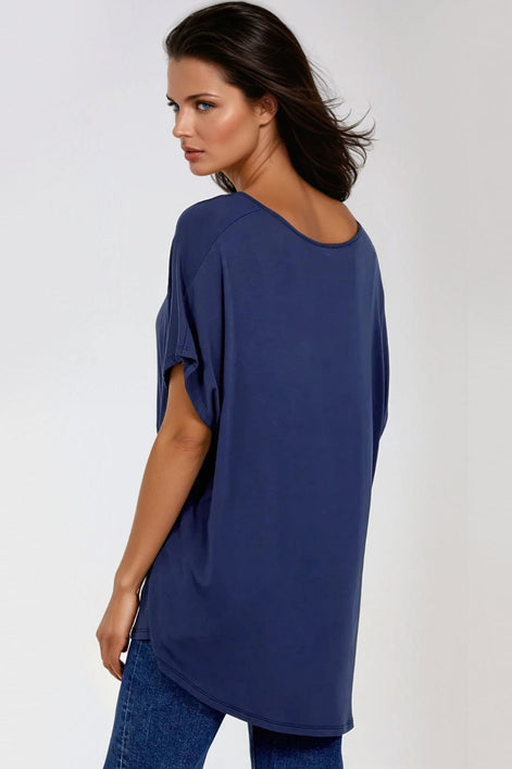 Navy Oversized V Neck T-Shirt