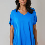 Royal Blue Basic Oversized V Neck T-Shirt