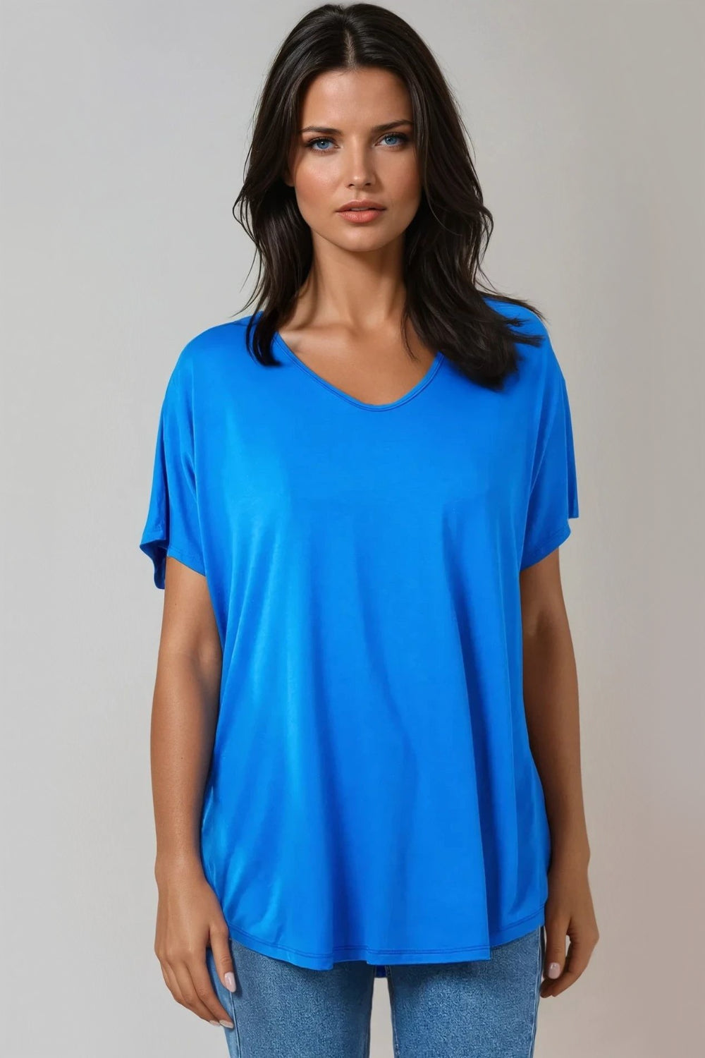 Royal Blue Basic Oversized V Neck T-Shirt