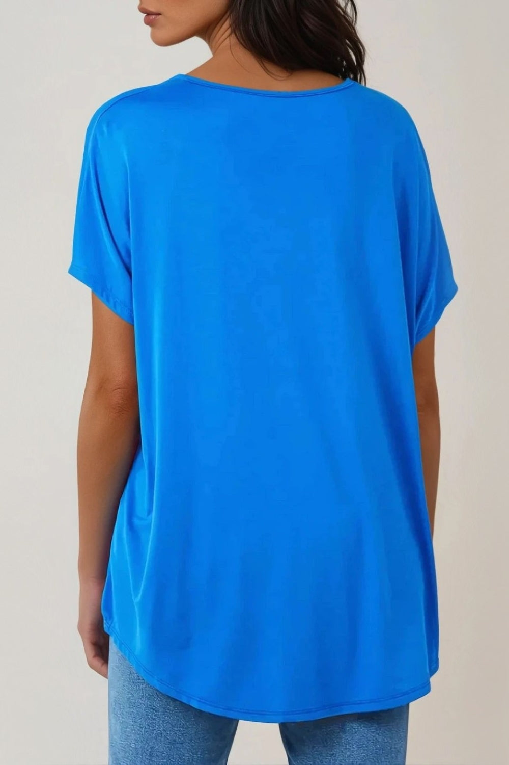Royal Blue Basic Oversized V Neck T-Shirt