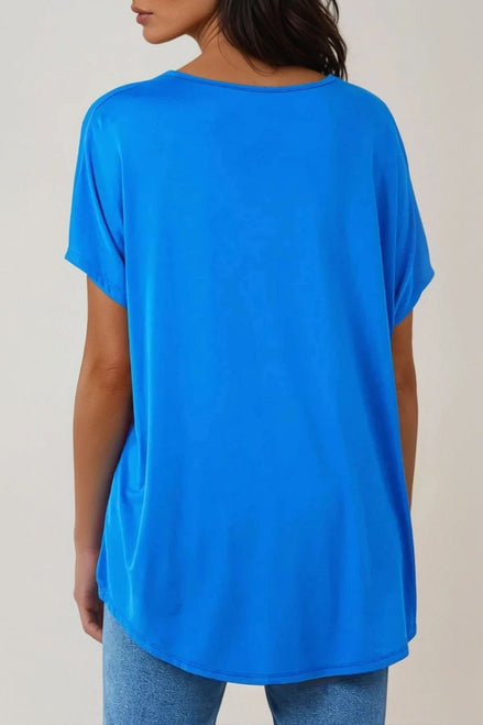 Royal Blue Basic Oversized V Neck T-Shirt