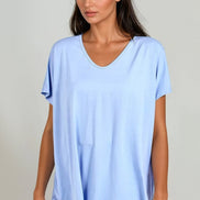 Light Blue Oversized V Neck T-Shirt
