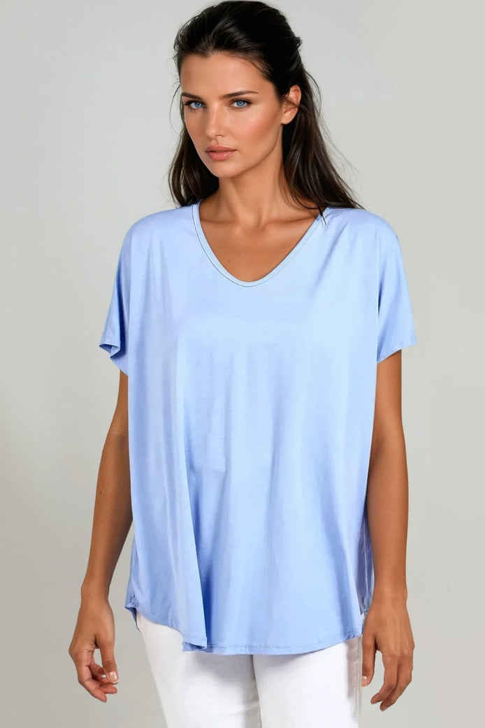 Light Blue Oversized V Neck T-Shirt