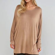 Mocha Oversized Batwing High Low Top
