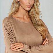 Mocha Oversized Batwing High Low Top