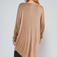 Mocha Oversized Batwing High Low Top