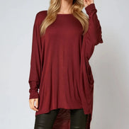 Wine Oversized Batwing High Low Top