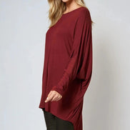 Wine Oversized Batwing High Low Top