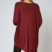 Wine Oversized Batwing High Low Top