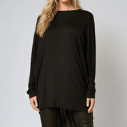 Black Oversized Batwing High Low Top
