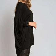 Black Oversized Batwing High Low Top