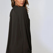 Black Long Balloon Sleeve Blouse with Tie