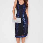 Blue Sequin Sleeveless Midi Dress