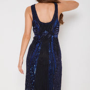 Blue Sequin Sleeveless Midi Dress