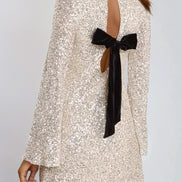 Champagne Bow Back Sequin Mini Dress
