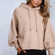 Mocha Boxy Knit Hoodie