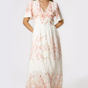 Pink Blossom Button Through Cotton Maxi Dress